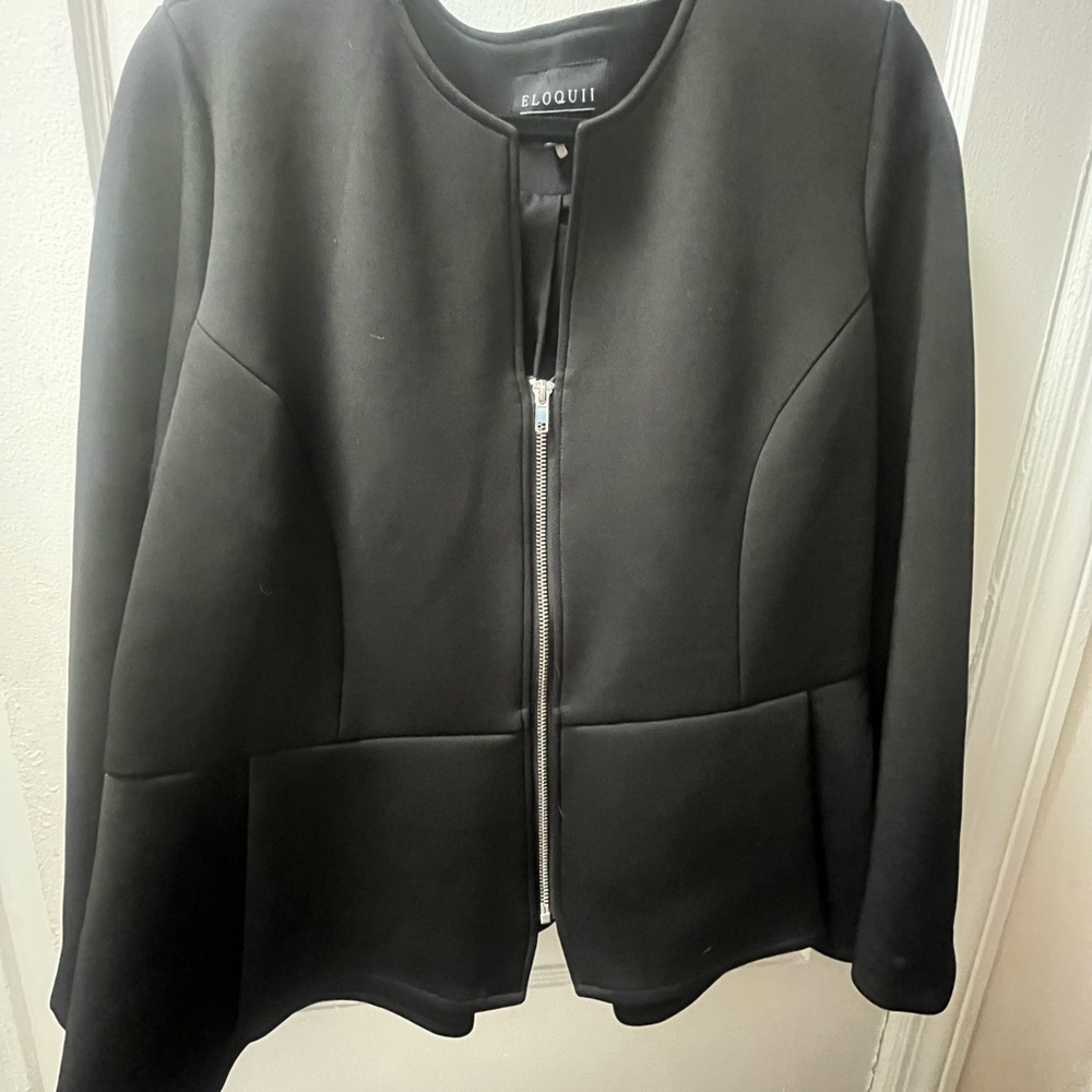 Eloquii Black scuba zip front peplum blazer